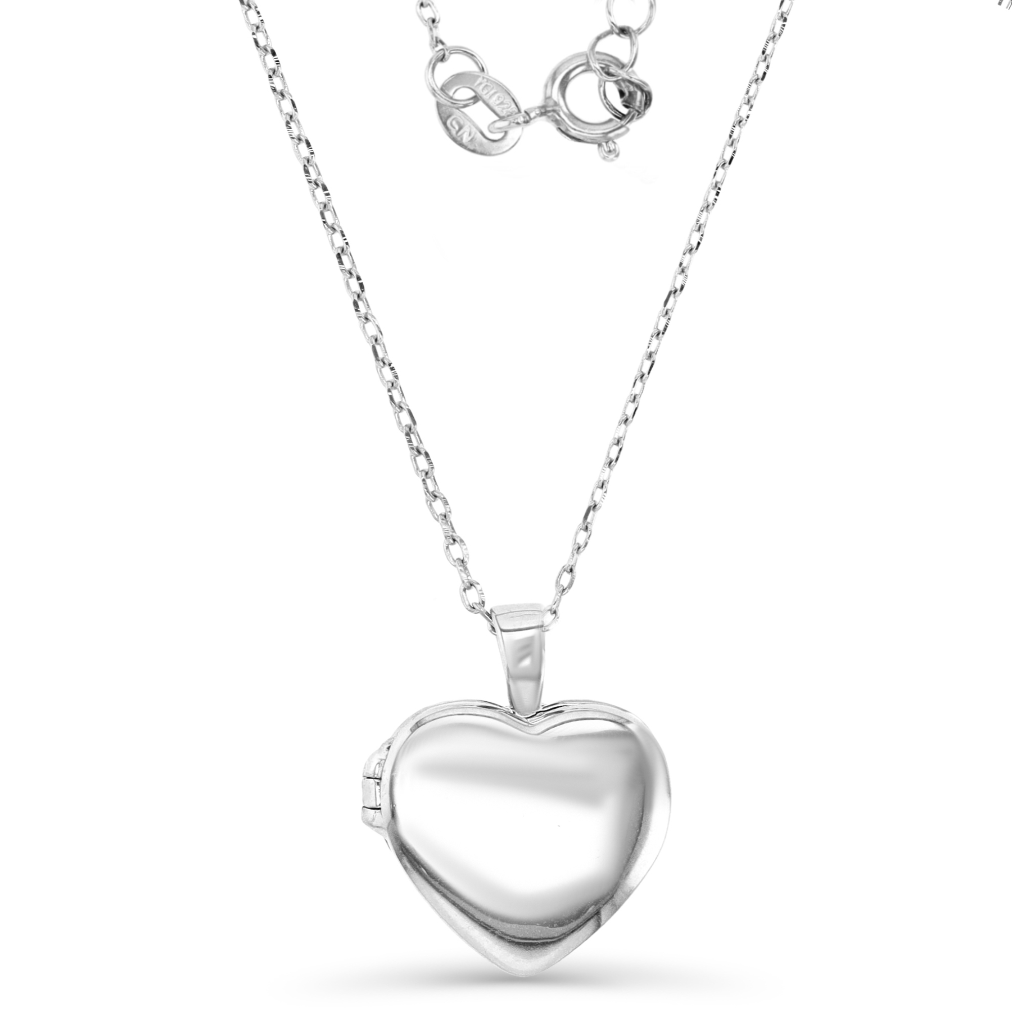 Sterling Silver Rhodium Polished Heart Locket 16+2" Necklace