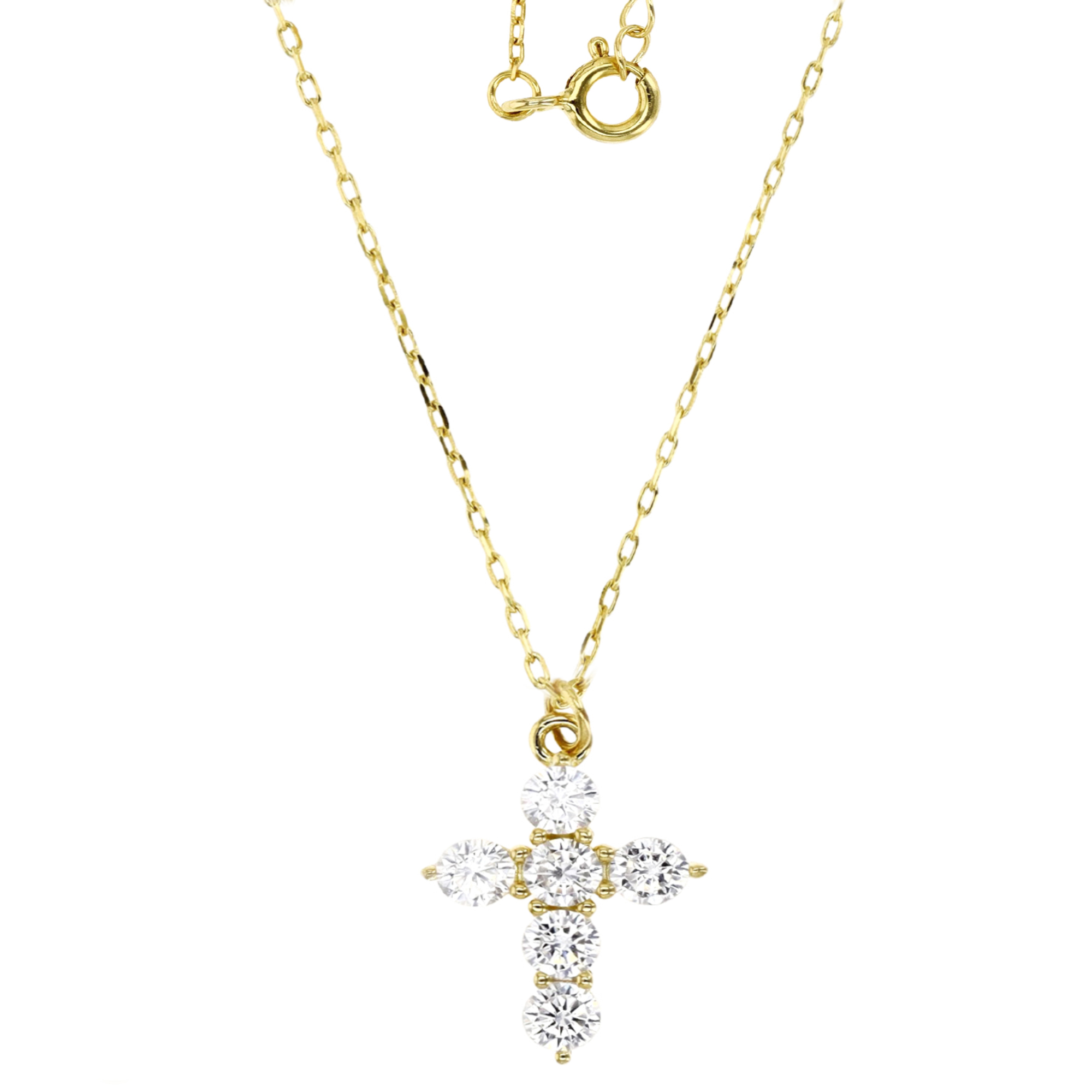 Sterling Silver Yellow 1M 15X10MM Polished White CZ Dangling Cross 16+2'' Necklace