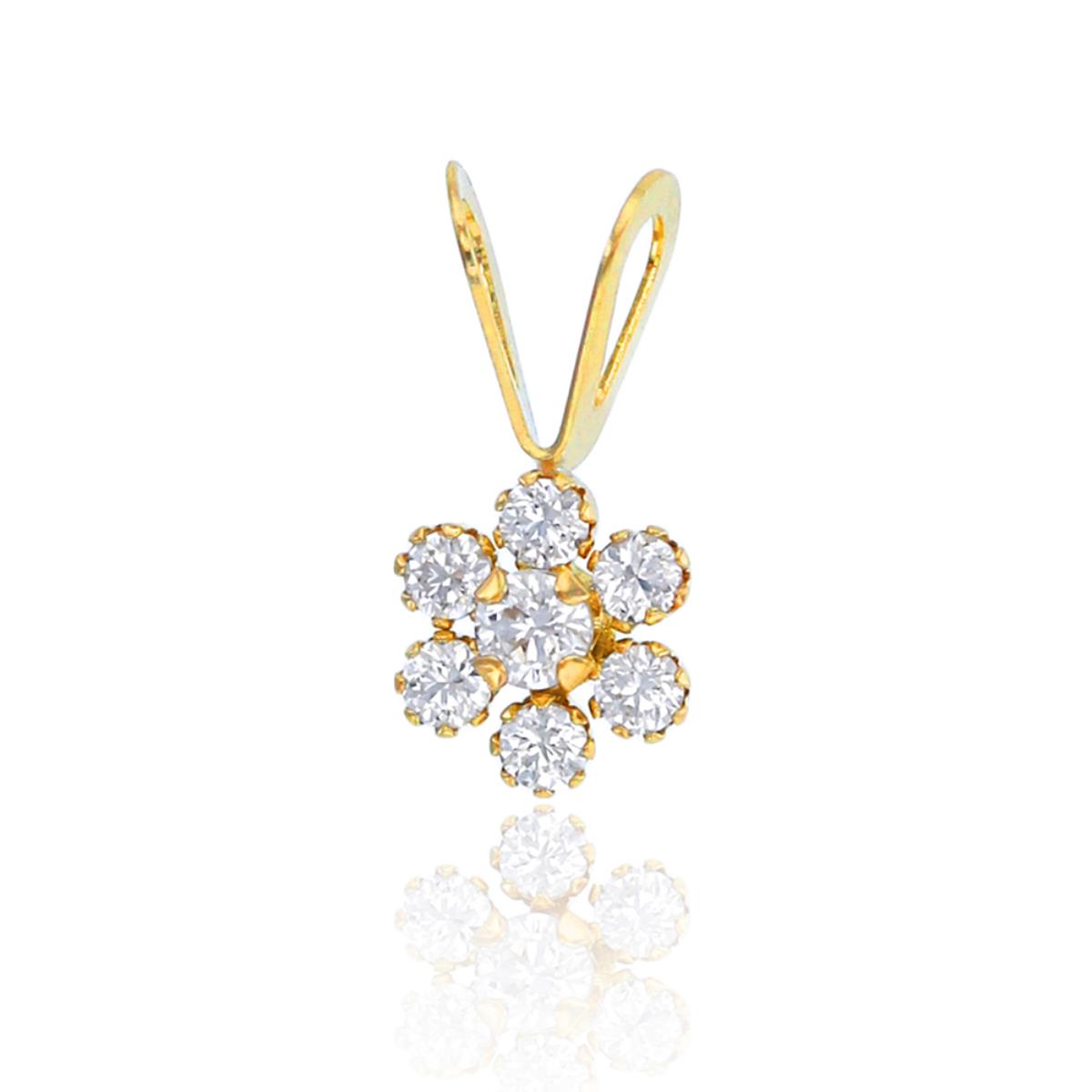 14K Yellow Gold 2mm and 1.50mm Rd CZ Cluster Flower Pendant with Double Bail
