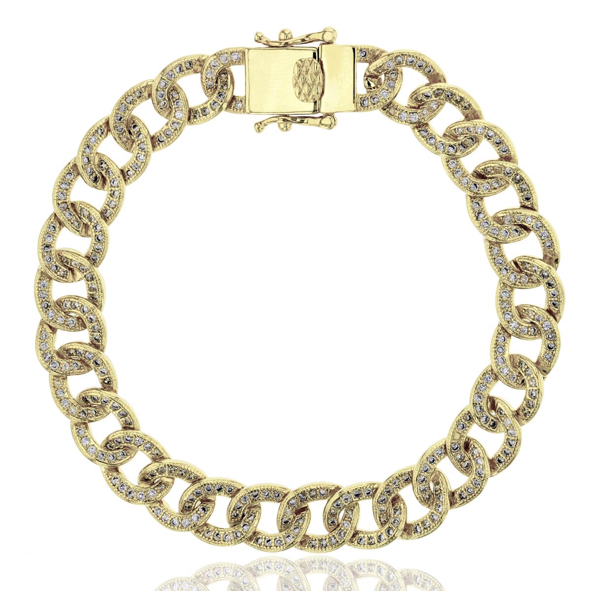 Sterling Silver Yellow Pave Cuban Link Bracelet