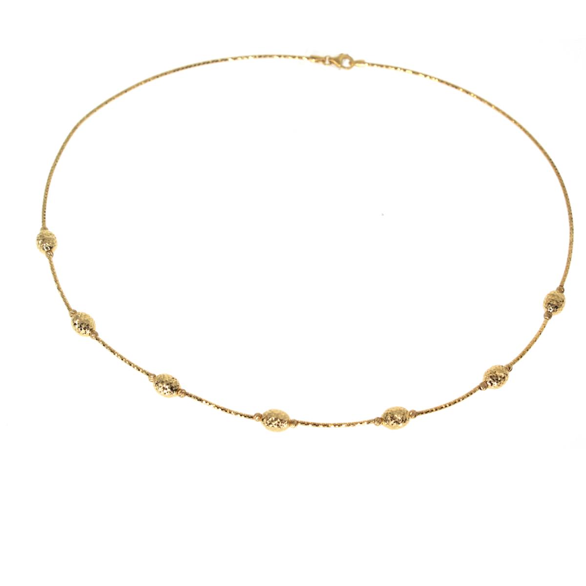 14K Yellow Gold Diamond Cut Station Bead 18" Spring Omega Necklace