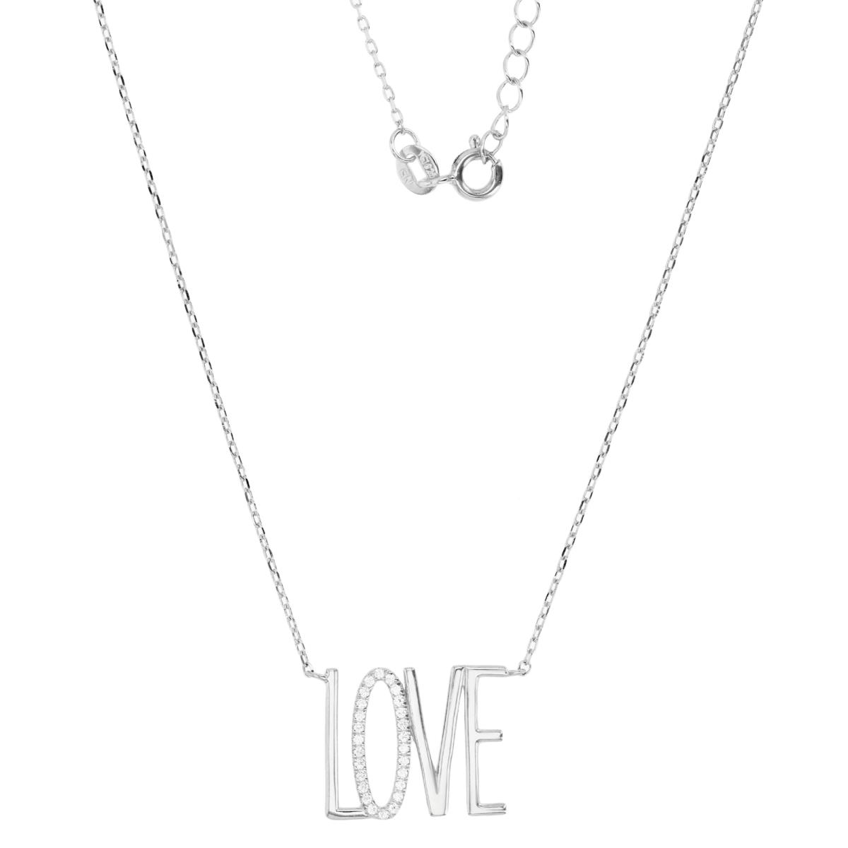 Sterling Silver Rhodium 20X15MM Polished White CZ 'LOVE' 16+2'' Rollo Necklace