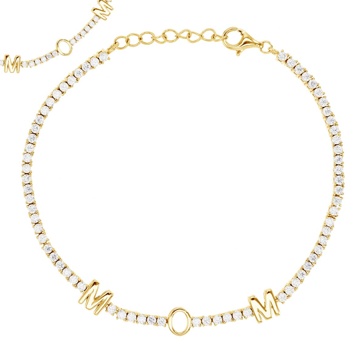 Sterling Silver Yellow 6MM Polished White CZ 'MOM' Tennis 7+1'' Bracelet