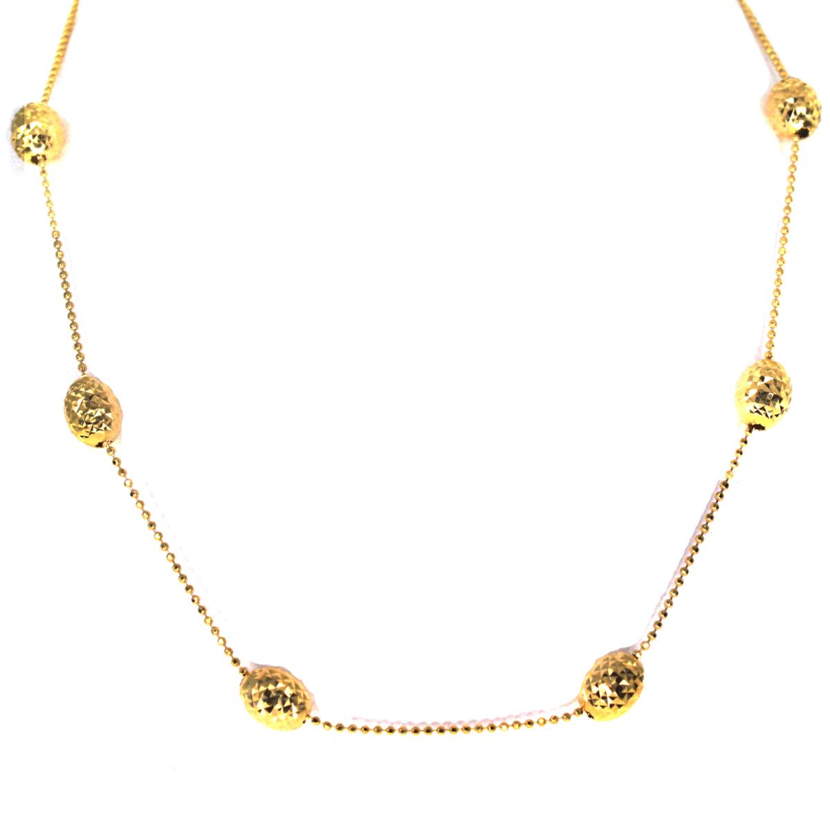 14K Yellow Gold Diamond Cut Fancy Bead 32" Necklace