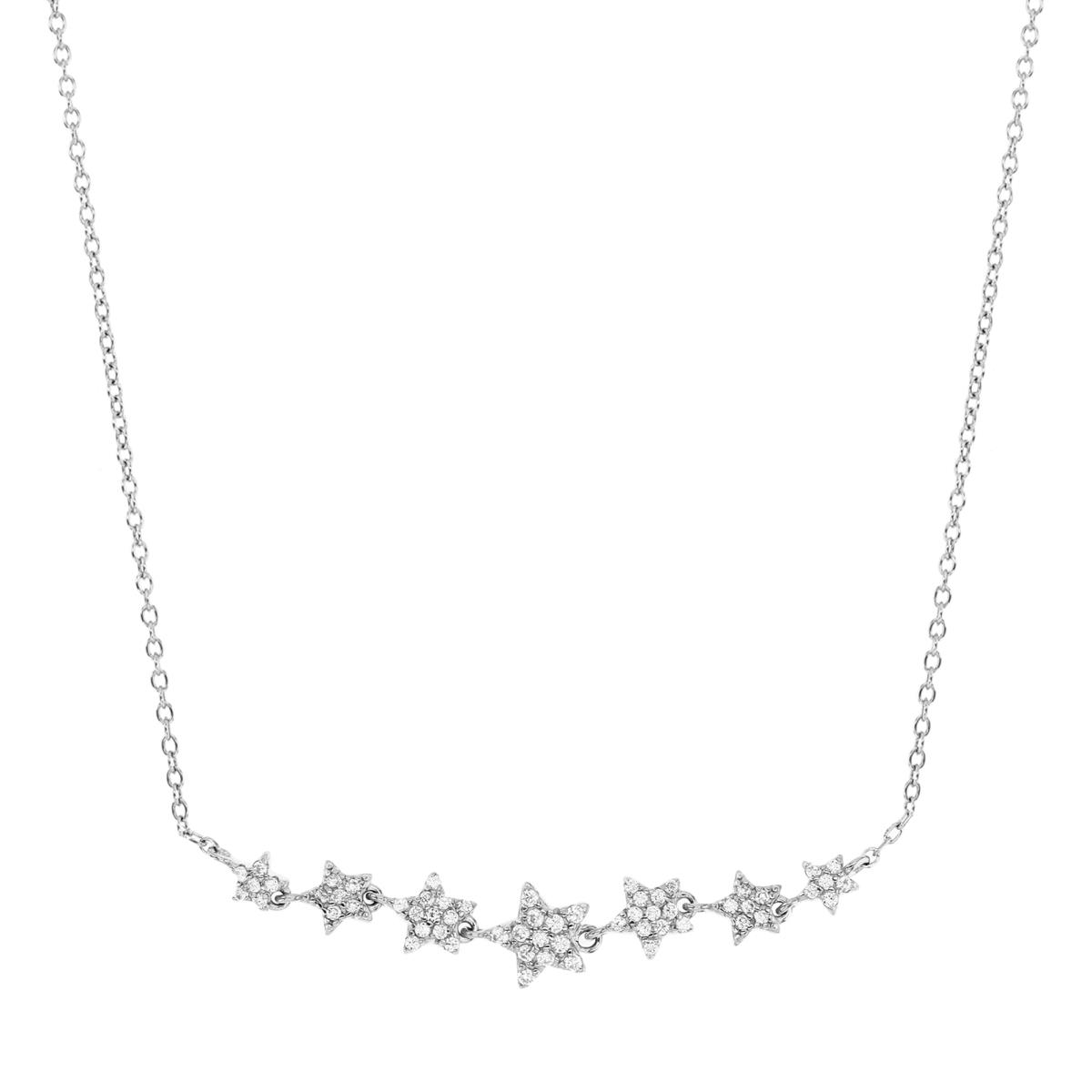 Sterling Silver Rhodium 7MM Polished White CZ Pave Graduated Stars 16+2'' Rollo  Necklace