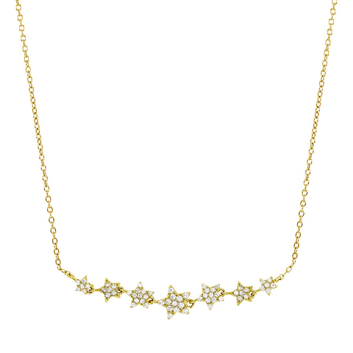 Sterling Silver Yellow 1M 7MM Polished White CZ Pave Graduated Stars 16+2'' Rollo  Necklace