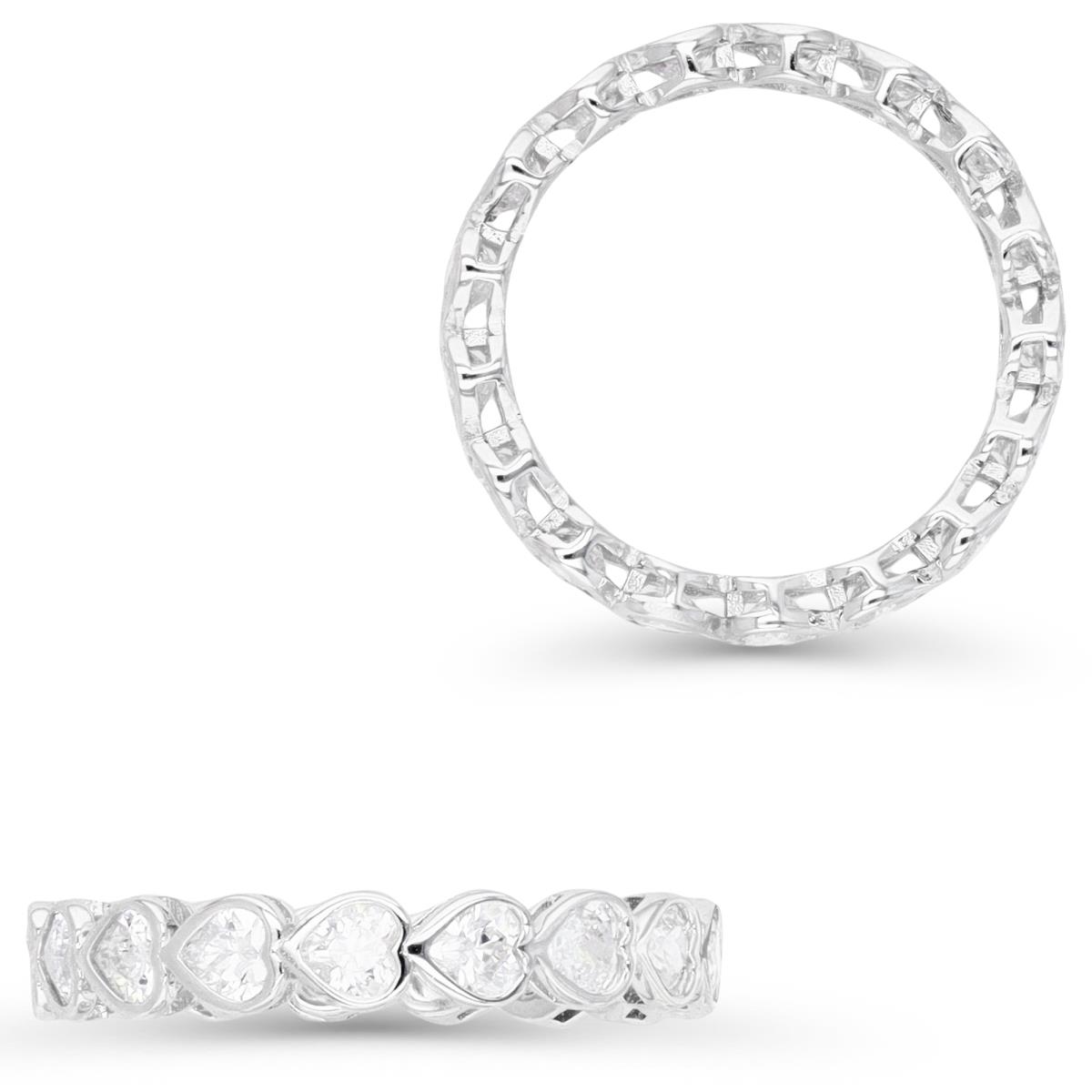 Sterling Silver Rhodium 3.5MM White CZ Heart Shape Eternity Ring
