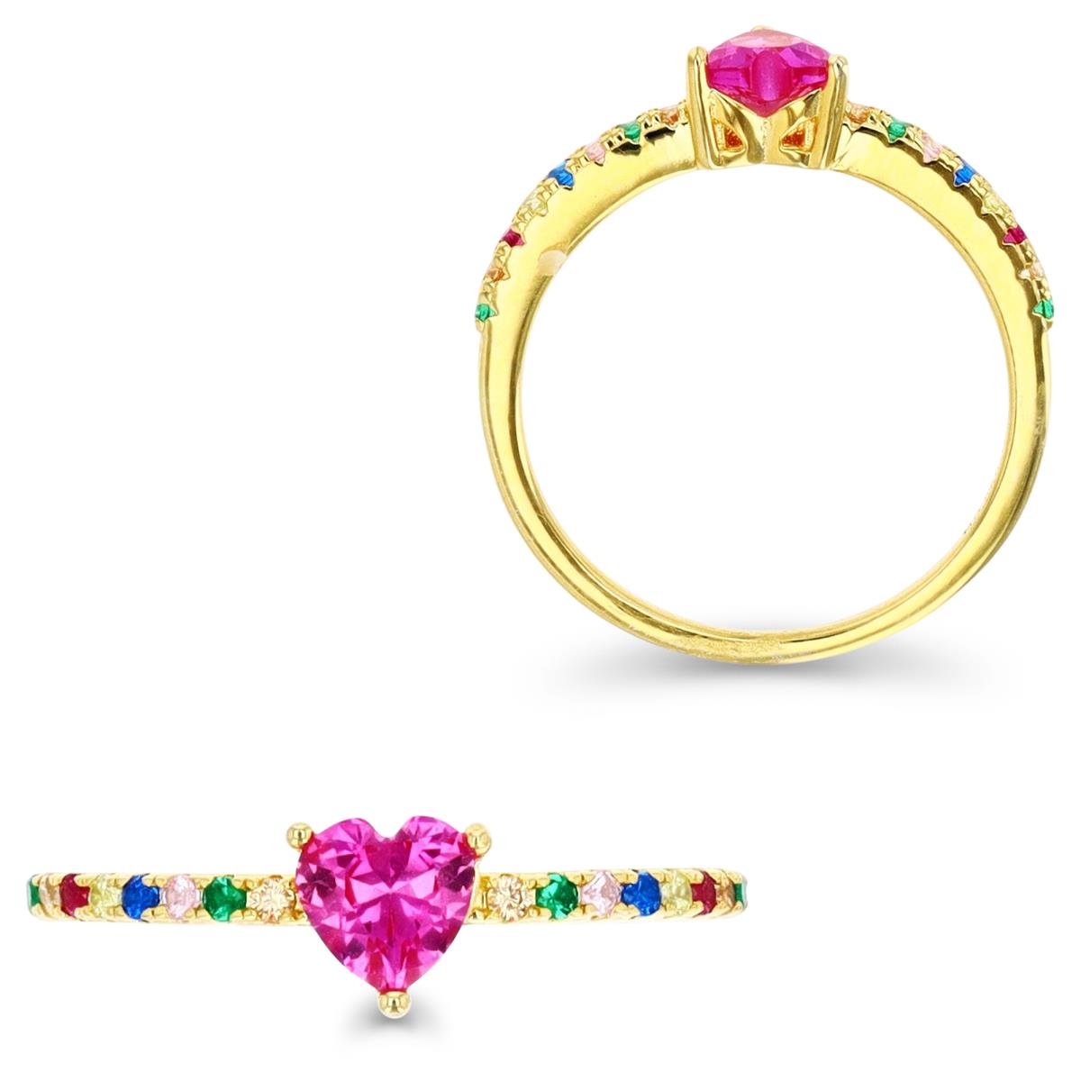 Sterling Silver Yellow & 5MM HE Ct. Cr. Pink Sapphire & Multi-Color CZ Ring