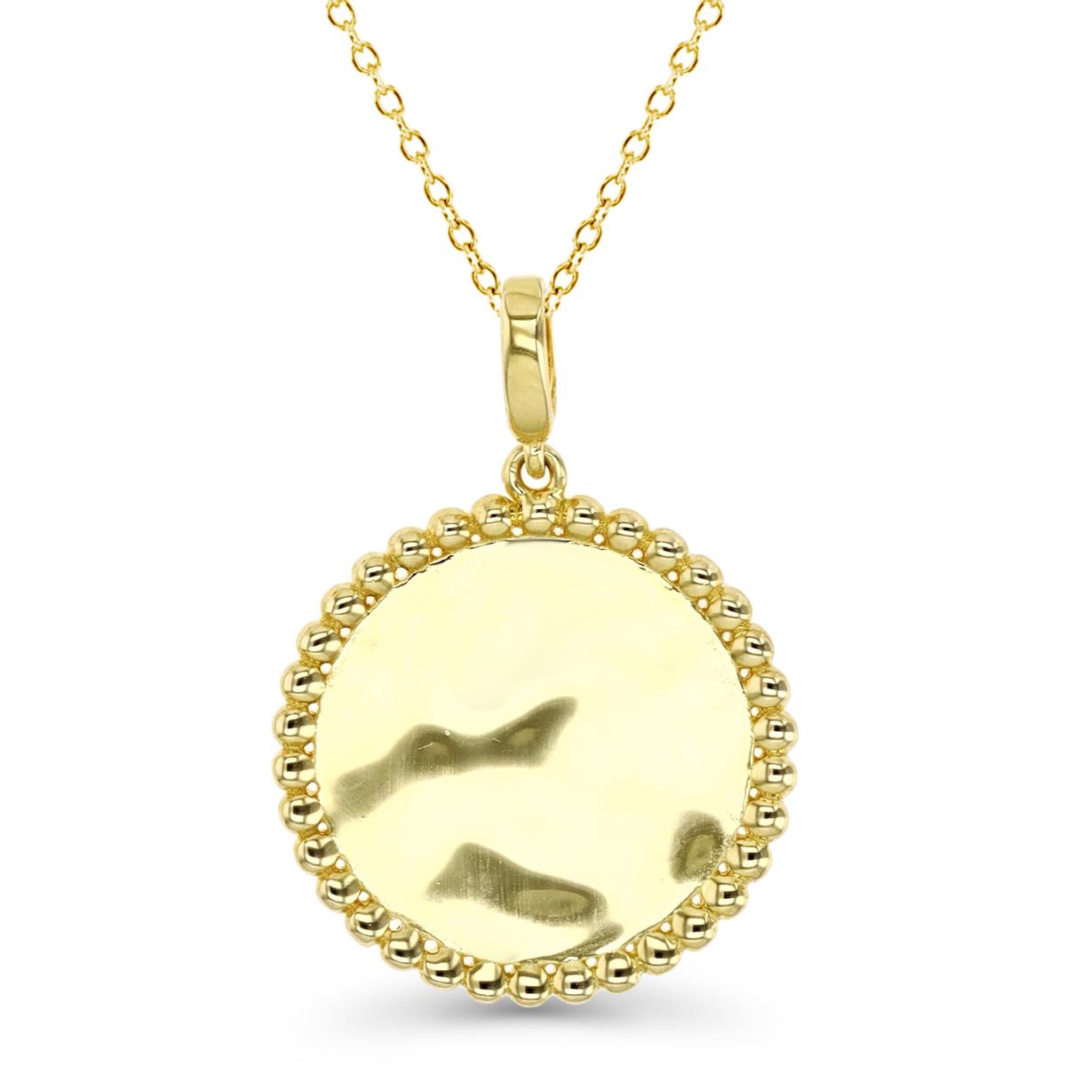 Sterling Silver Yellow 28X20MM Hammered  Beaded Medal 18'' Necklace