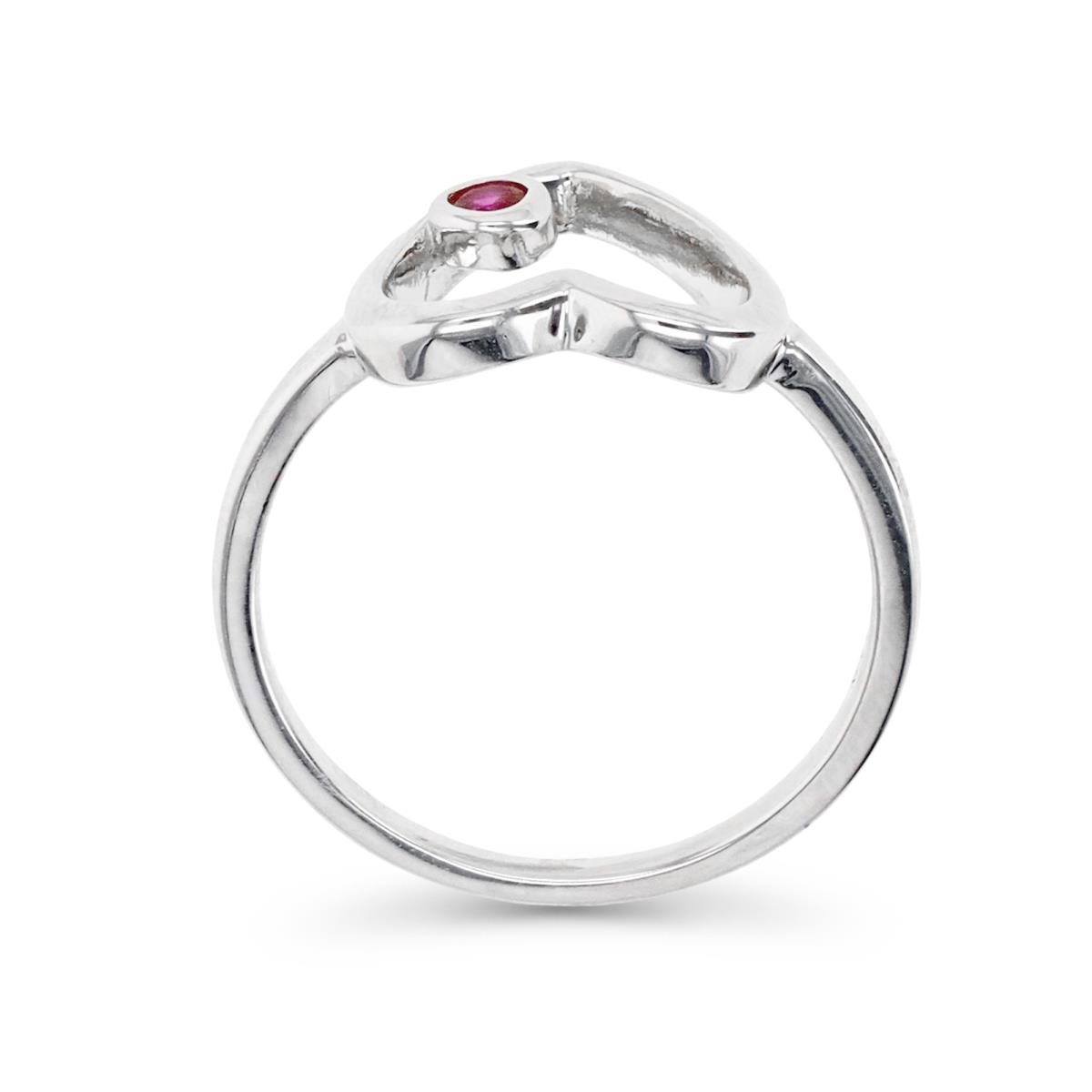 Sterling Silver Rhodium 12MM Polished Cr Ruby #8 Cut Out Heart Ring