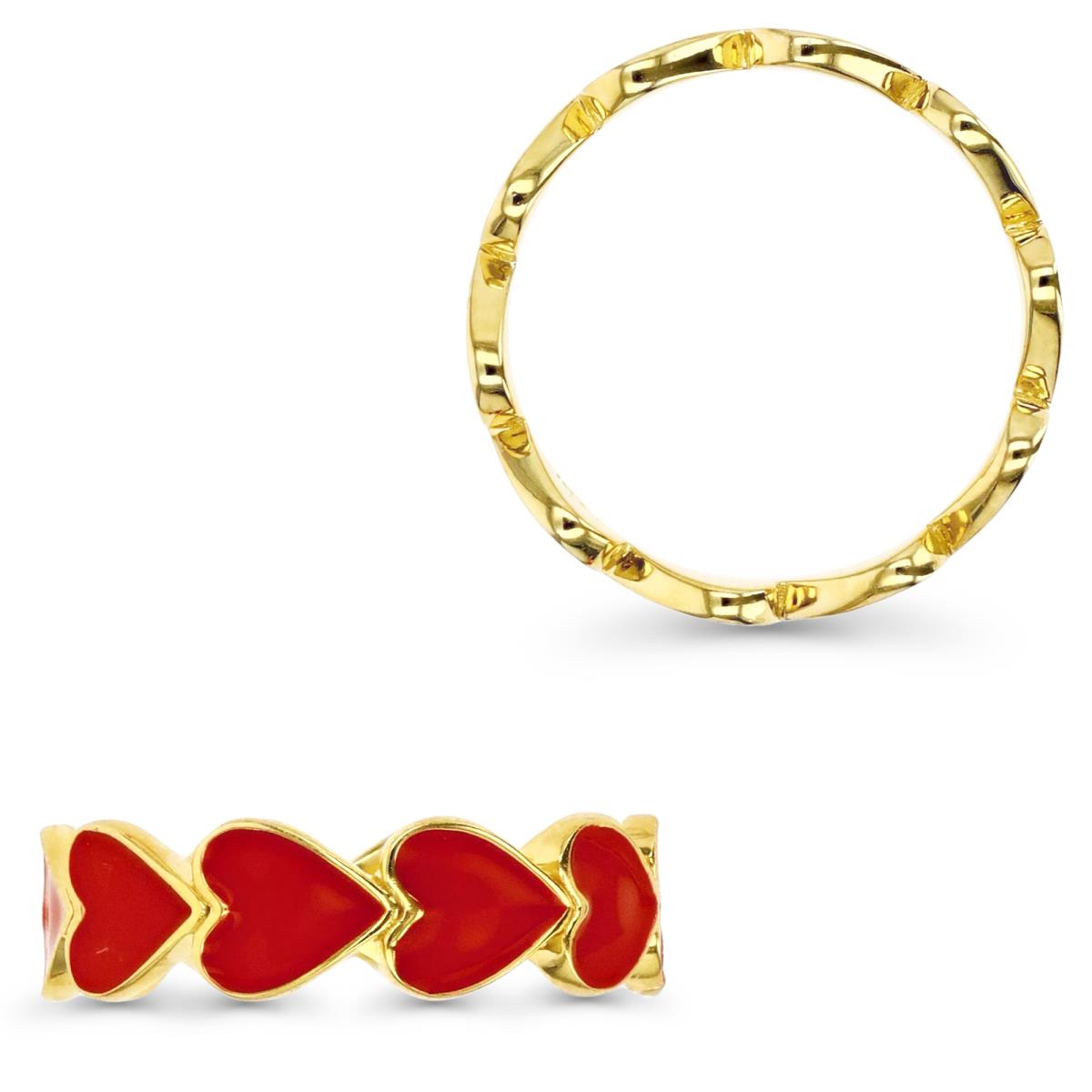 Sterling Silver Yellow 1M 6MM Polished Red Enamel Hearts Band Ring