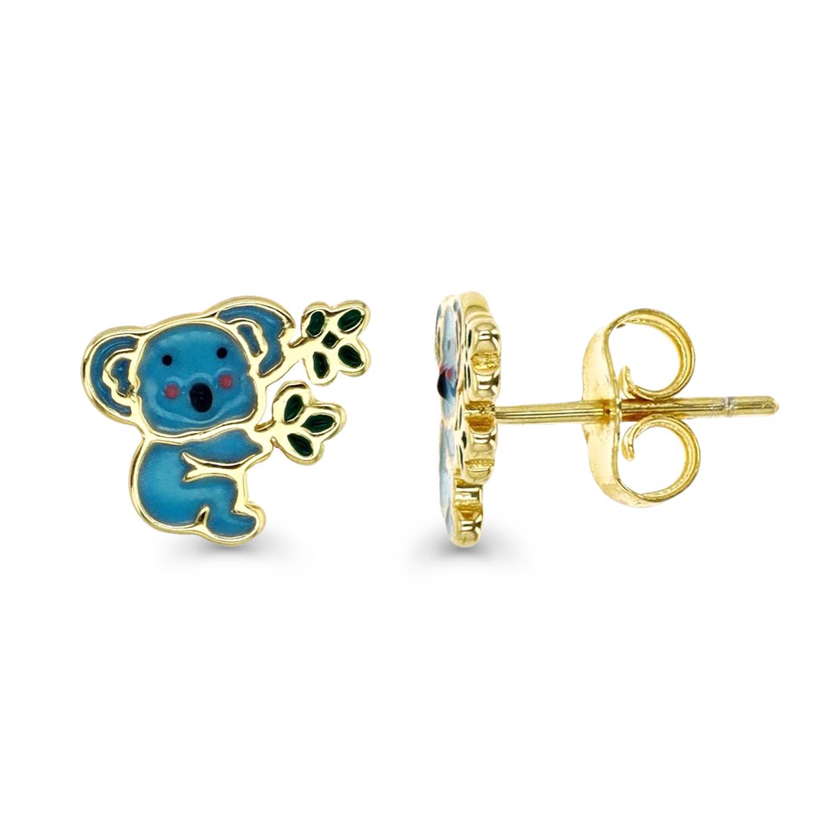 Sterling Silver Yellow 1M 10X9MM Muticolor Enamel Cutie Koala Stud Earring