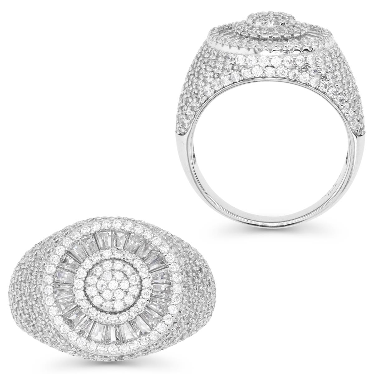 Sterling Silver Rhodium 14MM Polished White CZ Pave Signet Ring