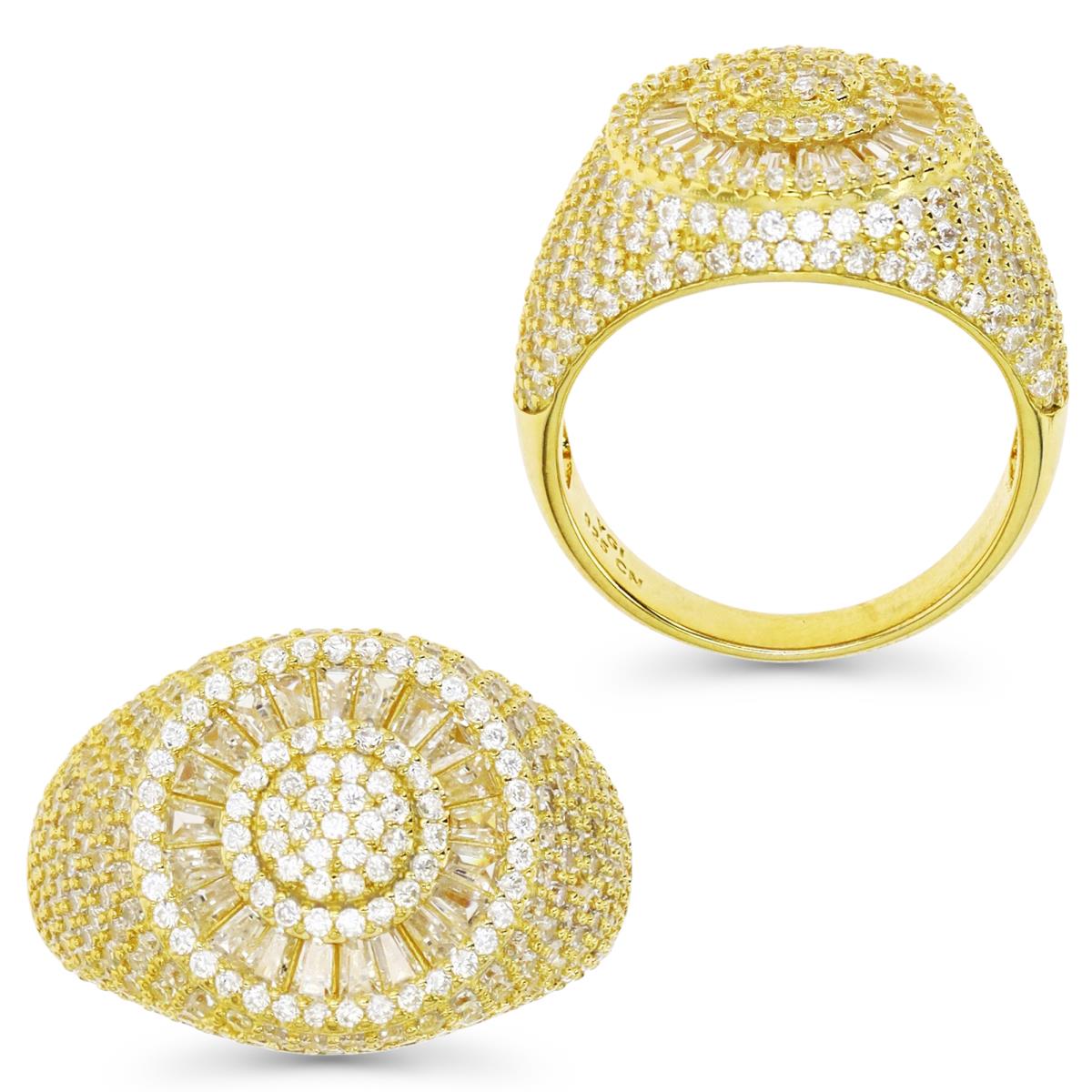 Sterling Silver Yellow 14MM Polished White CZ Pave Signet Ring