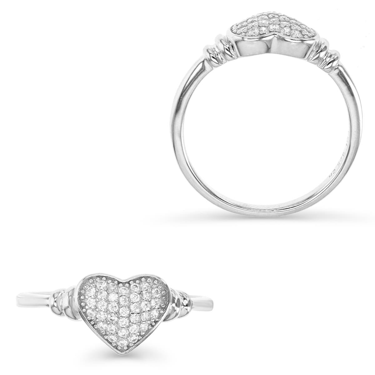 Sterling Silver Rhodium 8.5MM Polished White CZ Pave Heart Ring