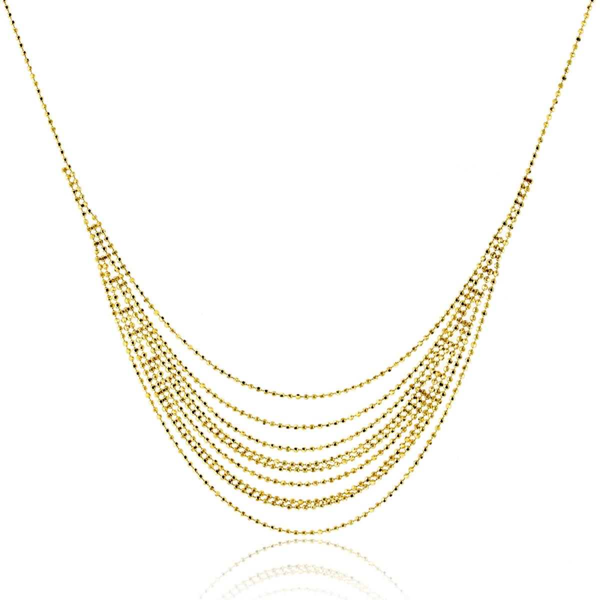14K Yellow Gold Diamond Cut Multi Layered Beaded 18" Necklace