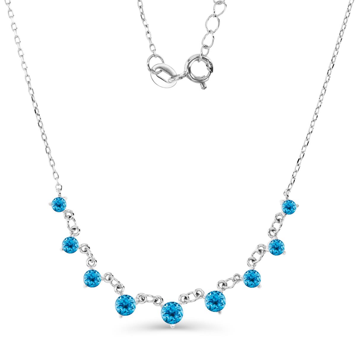 Sterling Silver Rhodium 3.75MM Polished Graduated Rnd Swiss Blue Topaz 18+2'' Rollo Necklace