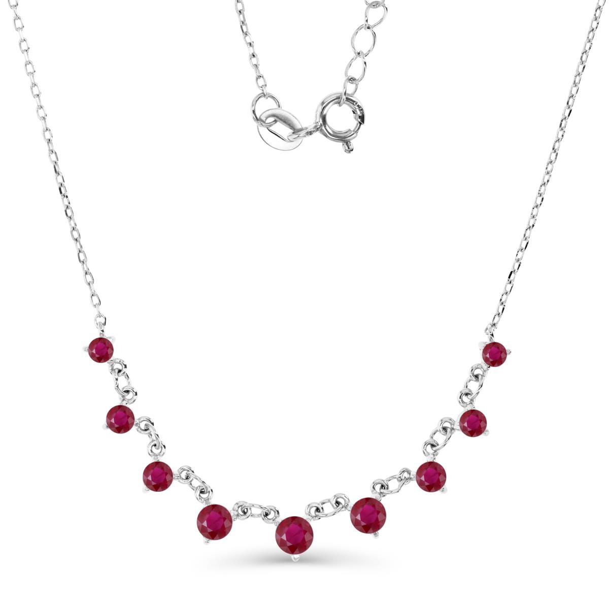 Sterling Silver Rhodium 3.75MM Polished Graduated Rnd Cr Ruby #8  18+2'' Rollo Necklace