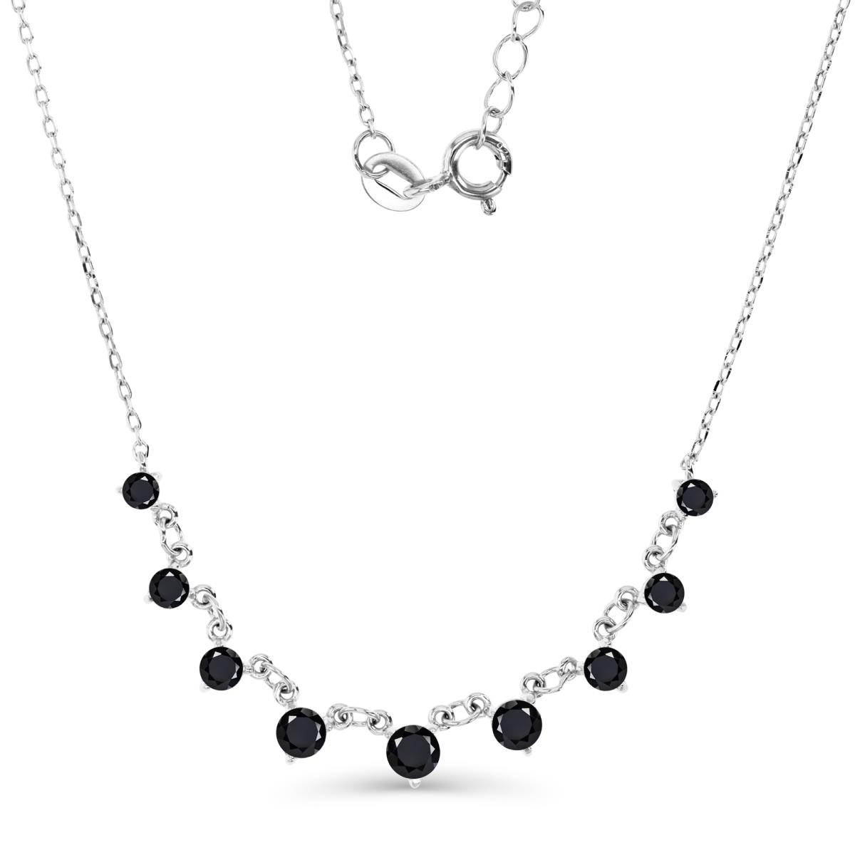 Sterling Silver Rhodium 3.75MM Polished Graduated Rnd Black Spinel 18+2'' Rollo Necklace