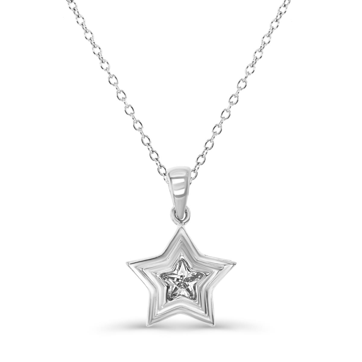 Sterling Silver Rhodium 18X13MM Polished White CZ Dangling Star 18'' Rollo Necklace