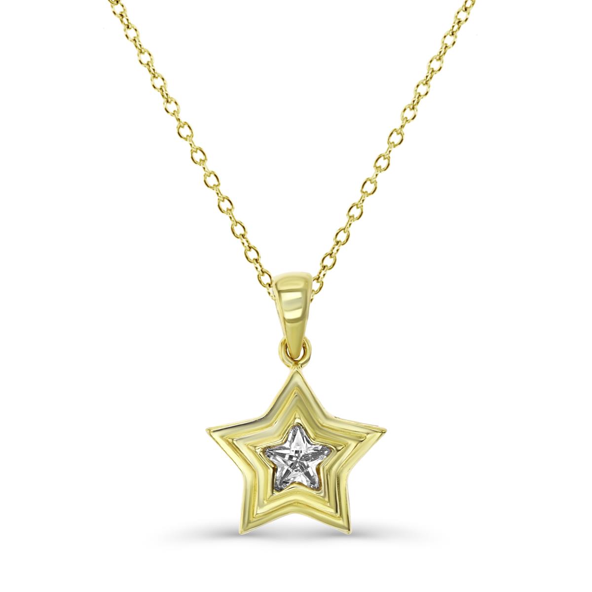 Sterling Silver Yellow 18X13MM Polished White CZ Dangling Star 18'' Rollo Necklace