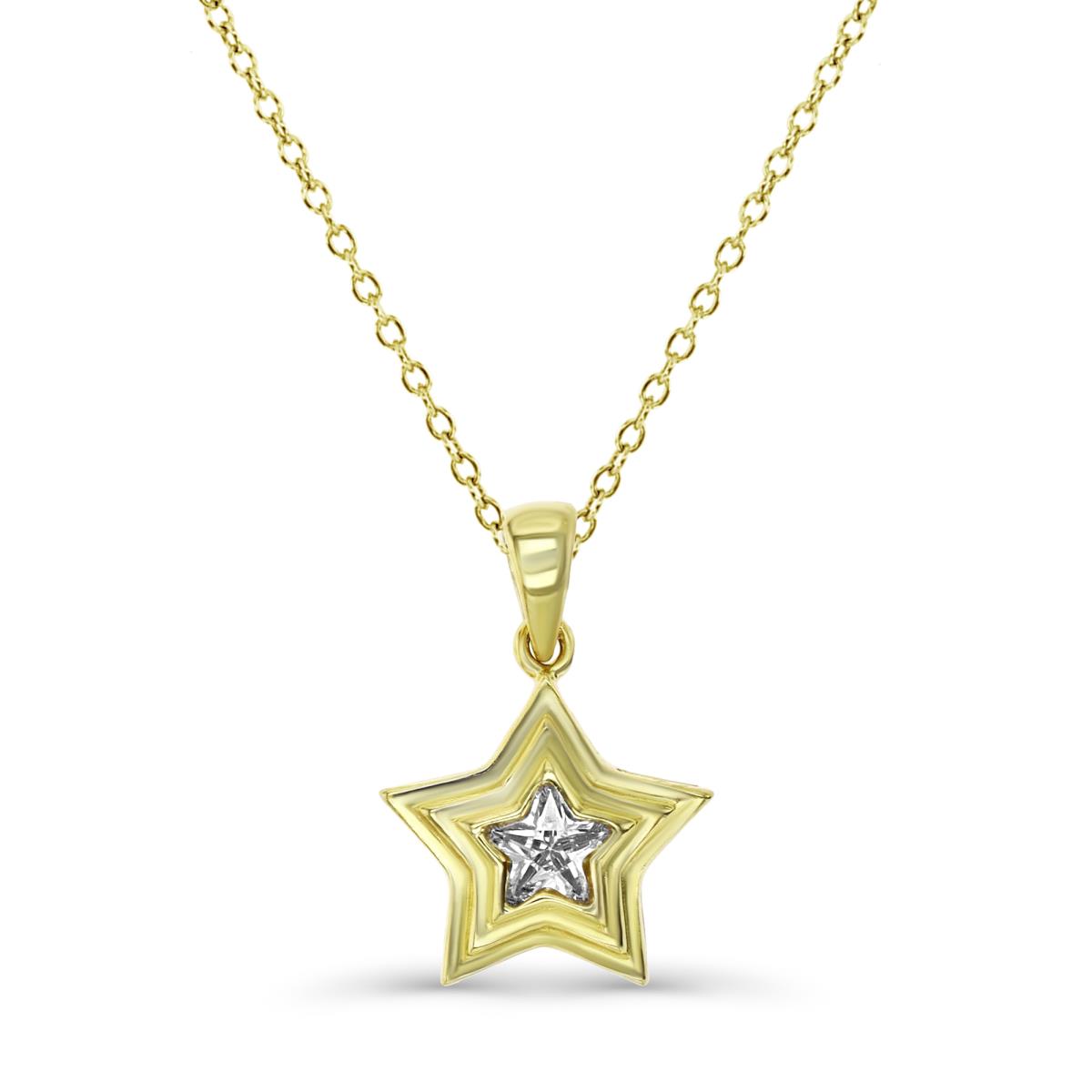Sterling Silver Yellow 1M 18X13MM Polished White CZ Dangling Star 18'' Rollo Necklace