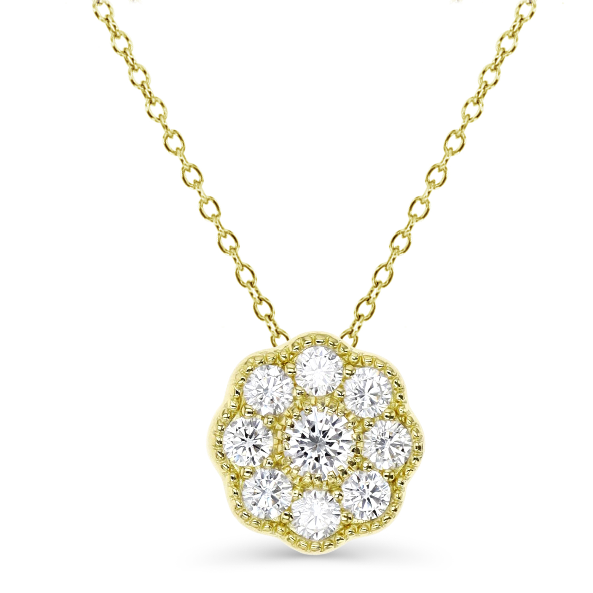 Sterling Silver Yellow 1M 11MM Milgraine White CZ Flower 18'' Necklace