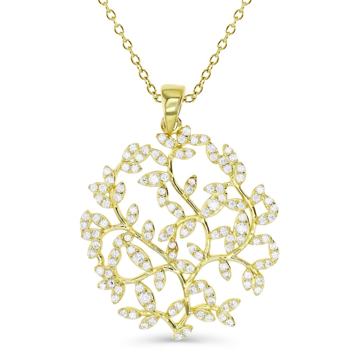 Sterling Silver Yellow 32X25MM Polished White CZ Leaf & Tree 18'' Rollo Necklace
