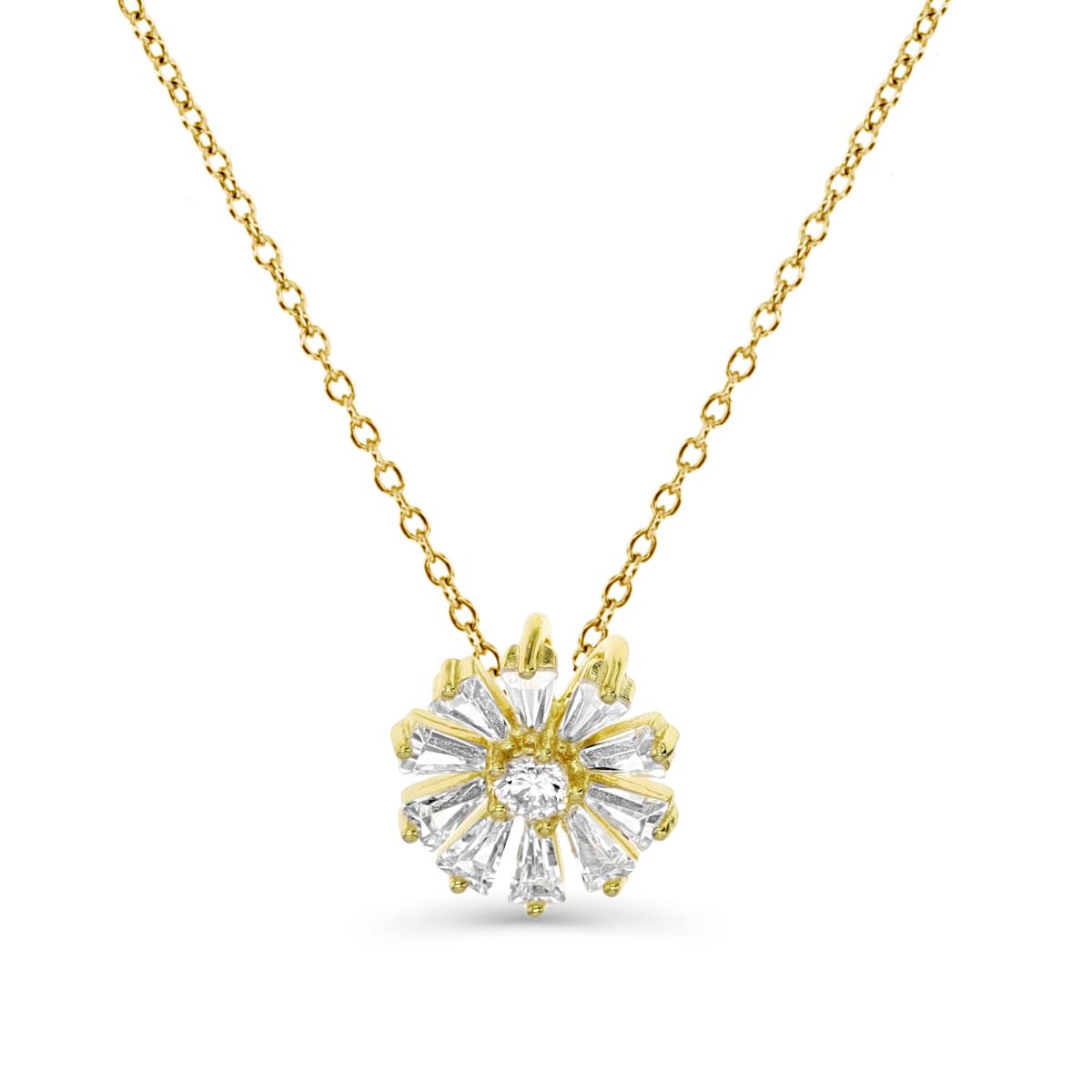 Sterling Silver Yellow 1M 12MM Polished White CZ Tapered Baguette Unique Flower 18'' Rollo Necklace