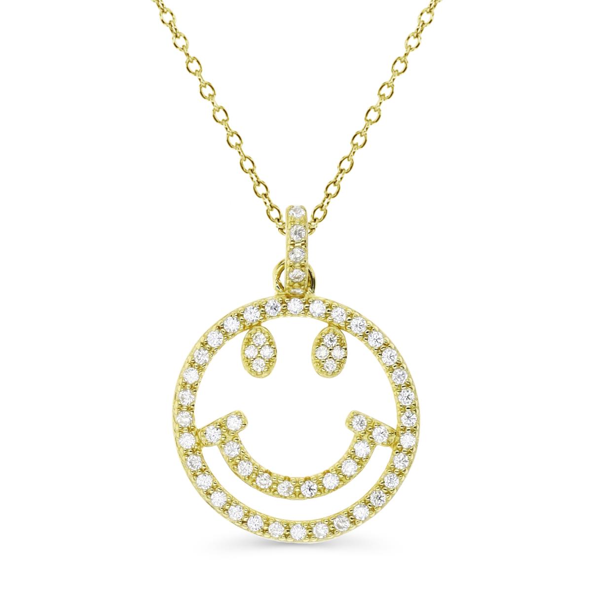 Sterling Silver Yellow 1M 25X18MM Polished White CZ Cut Out Smiley Face 18" Rollo Necklace