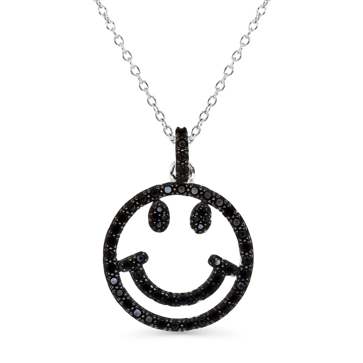 Sterling Silver Rhodium 25X18MM Polished Black Spinel Cut Out Smiley Face 18" Rollo Necklace