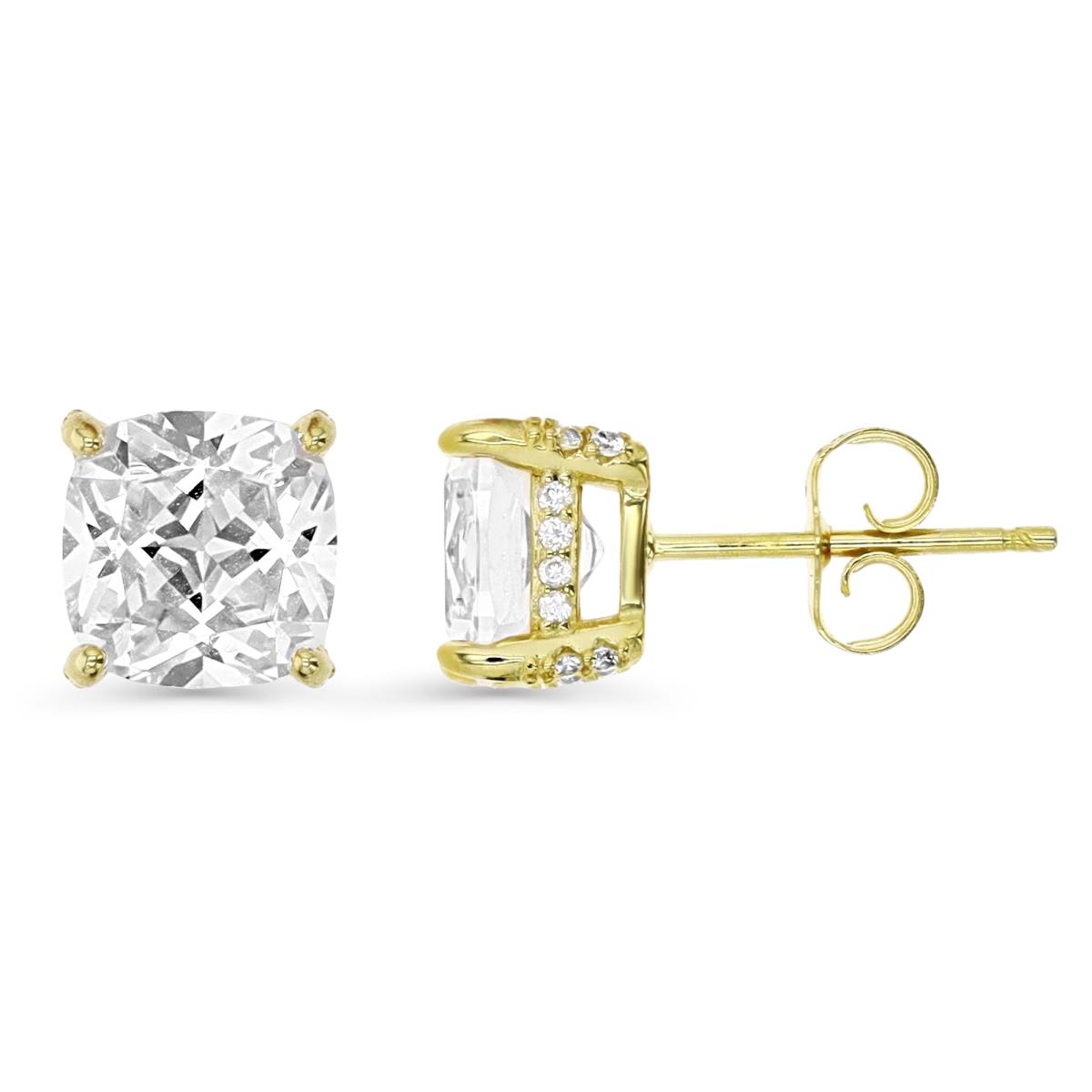 Sterling Silver Yellow 1M 8MM Polished White CZ Cushion Cut Stud Earring