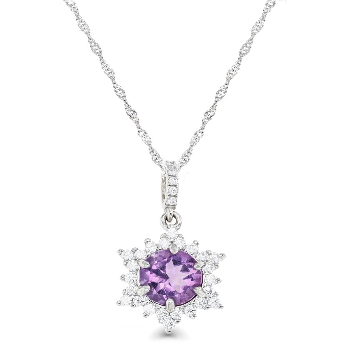 Sterling Silver Rhodium 25X8MM Rose De France & Cr White Sapphire Dangling Star 18+2'' Singapore Necklace
