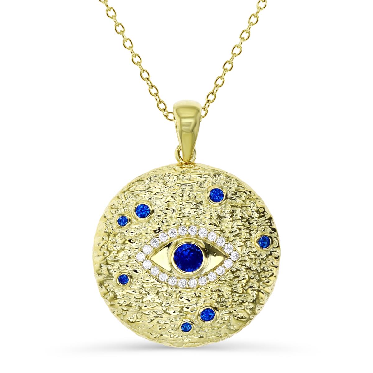 Sterling Silver Yellow 33X25MM Textured Cr Spinel #113 & White CZ Evil Eye 18+2'' Singapore Necklace