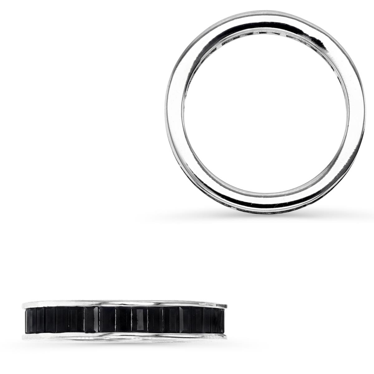 Sterling Silver Rhodium 3.5MM Polished Black Spinel Stg Baguette Eternity Ring
