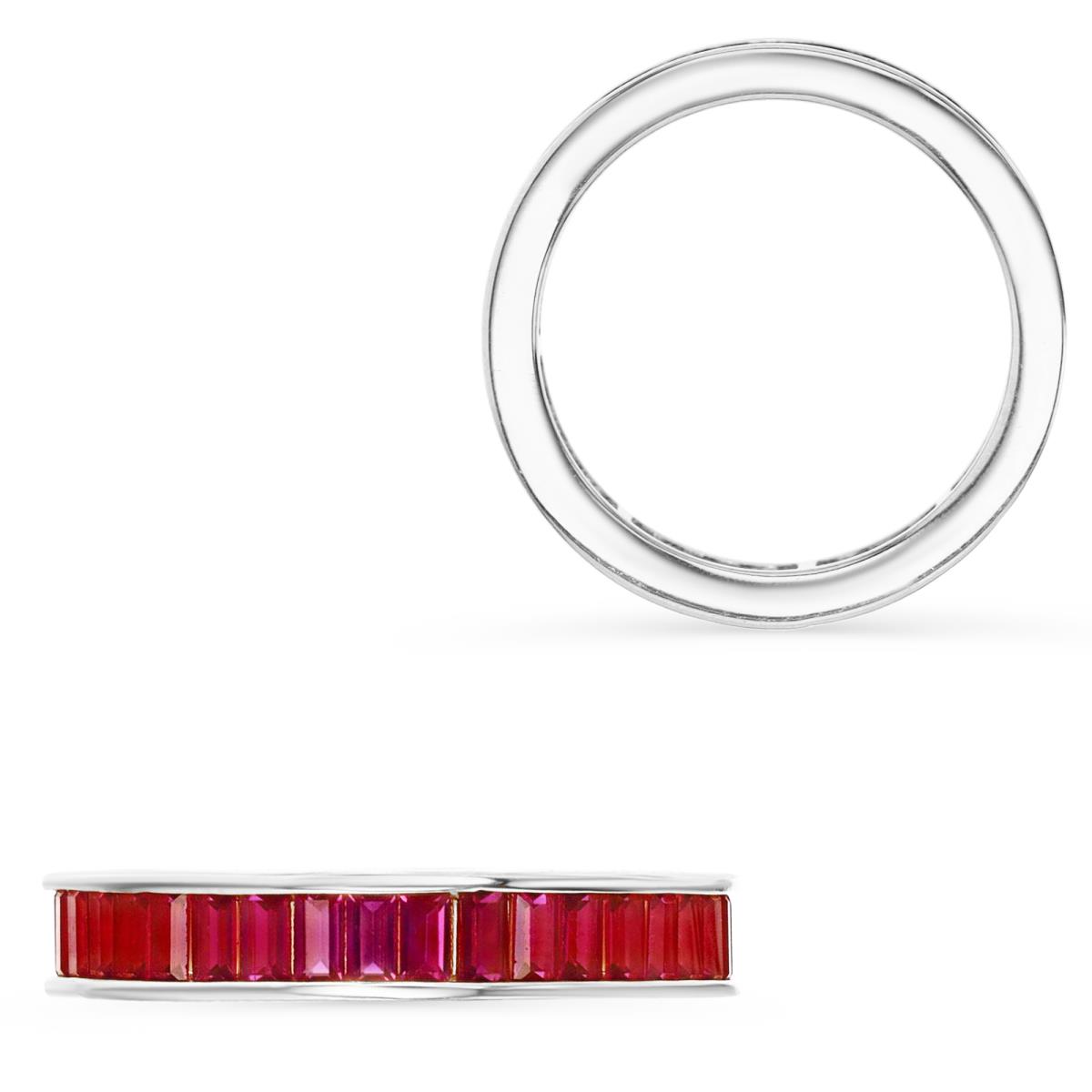Sterling Silver Rhodium 3.5MM Polished Cr Ruby #8 Stg Baguette Eternity Ring