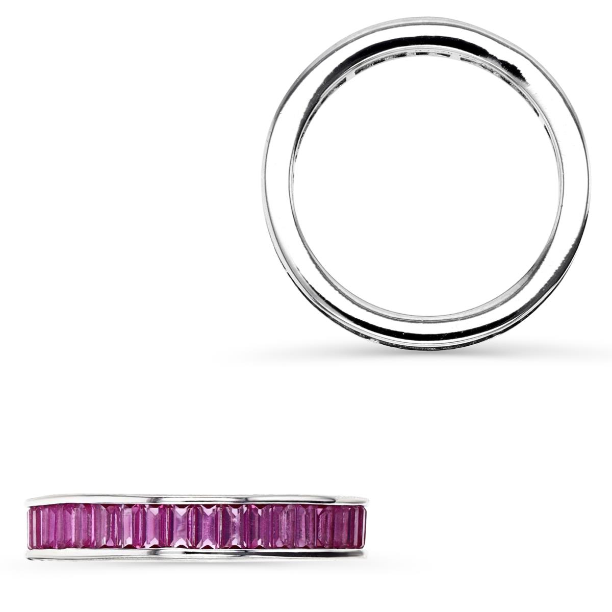 Sterling Silver Rhodium 3.5MM Polished Cr Ruby #3 Stg Baguette Eternity Ring