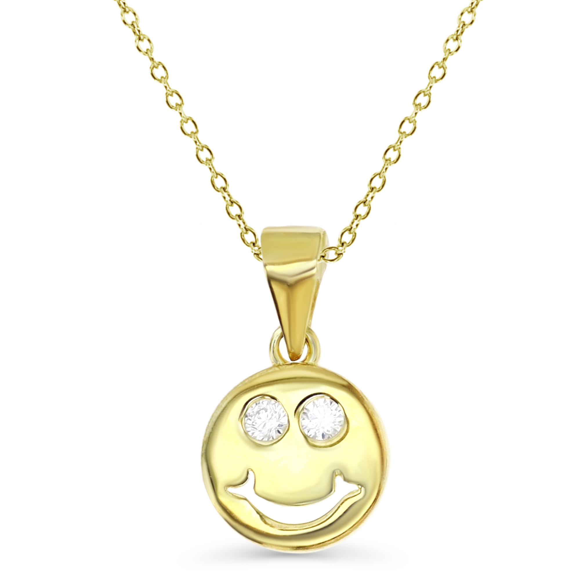 Sterling Silver Yellow 1M 16X10MM Polished White CZ Smiley 18'' Necklace
