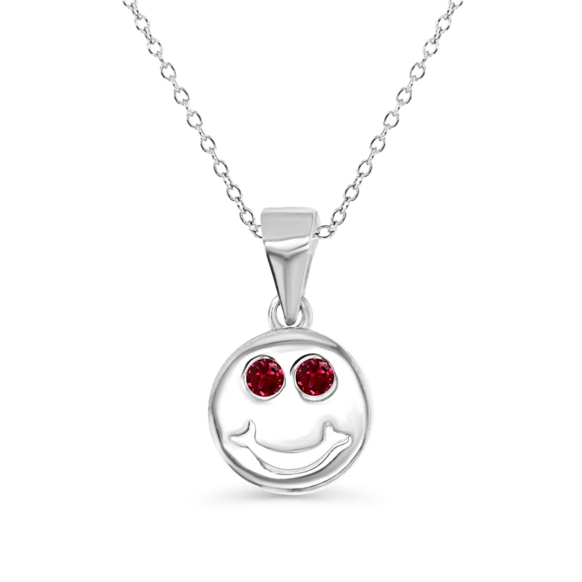 Sterling Silver Rhodium 16X10MM Polished Cr Ruby #8 Smiley 18'' Necklace
