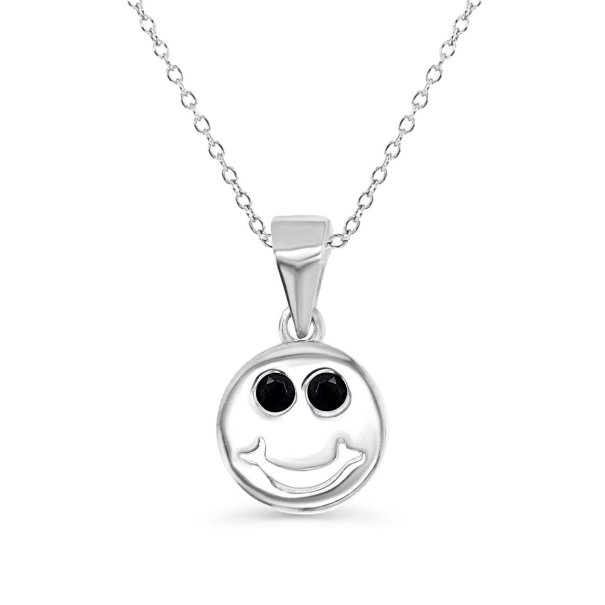 Sterling Silver Rhodium 16X10MM Polished Black Spinel Smiley 18'' Necklace