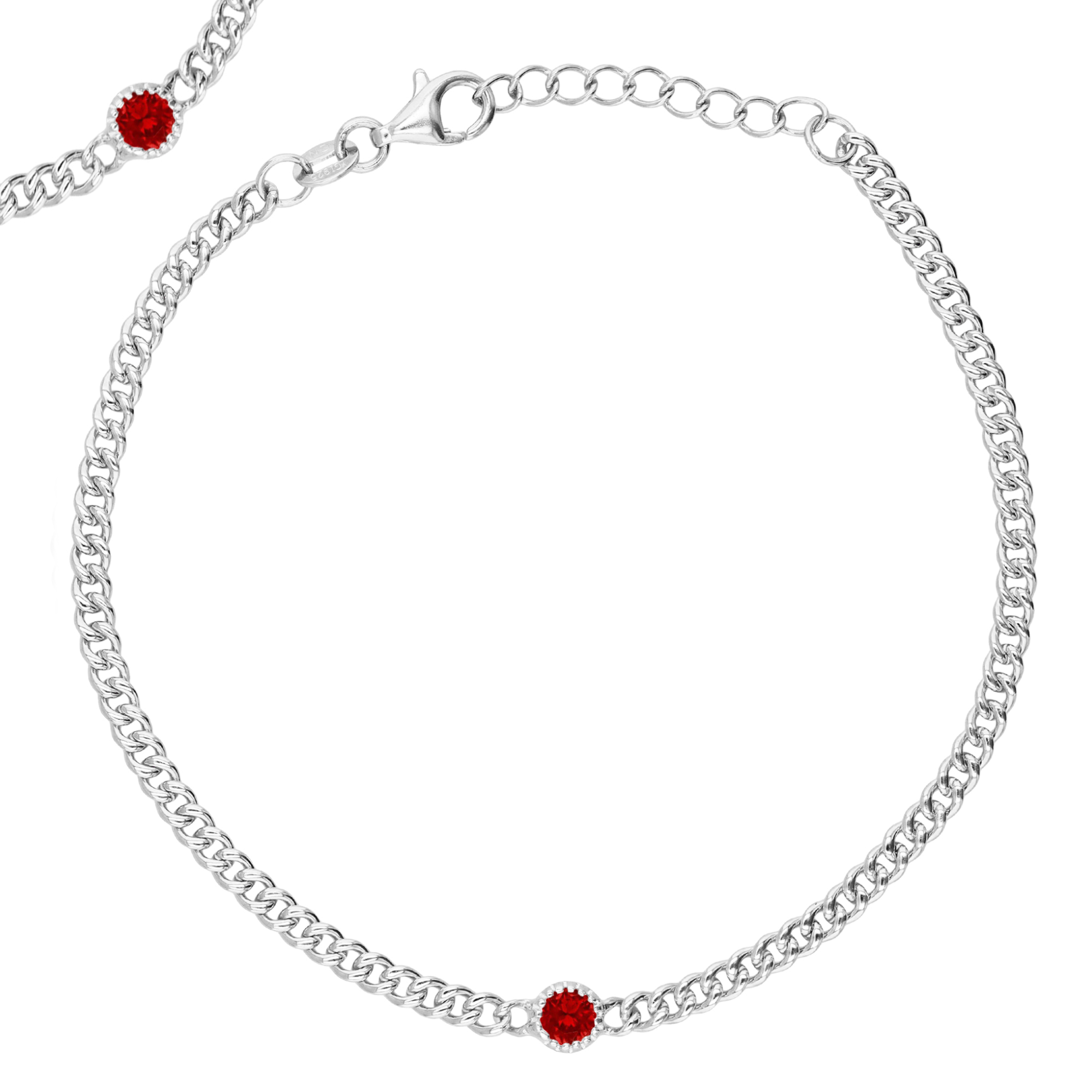 Sterling Silver Rhodium 5MM Cr Ruby #8 Link 7+1'' Bracelet
