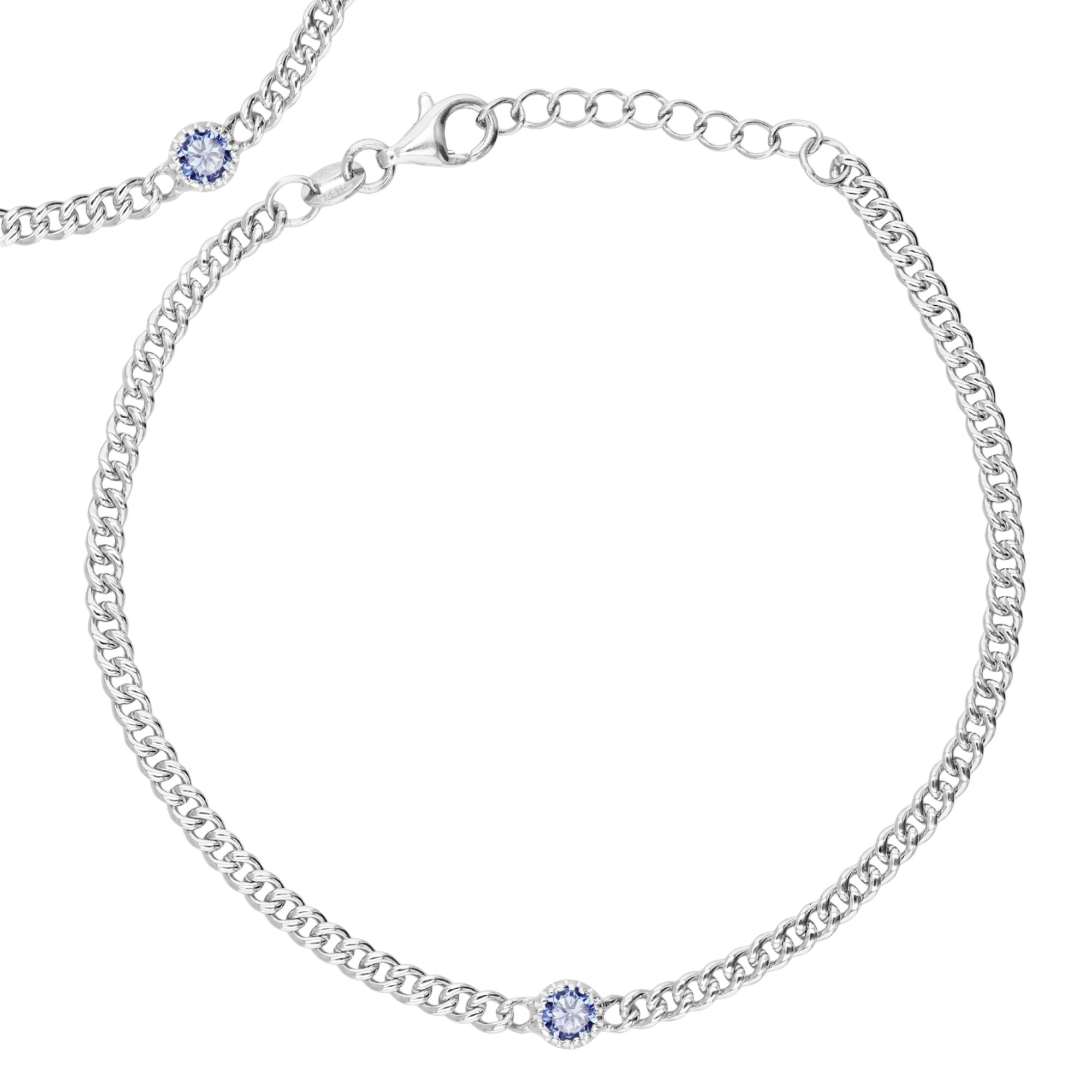 Sterling Silver Rhodium 5MM Tanzanite Link 7+1'' Bracelet