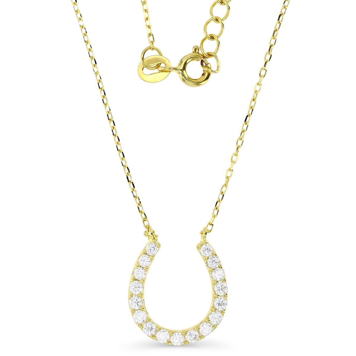 Sterling Silver Yellow 14MM Polished White CZ Horseshoe 18'' Necklace