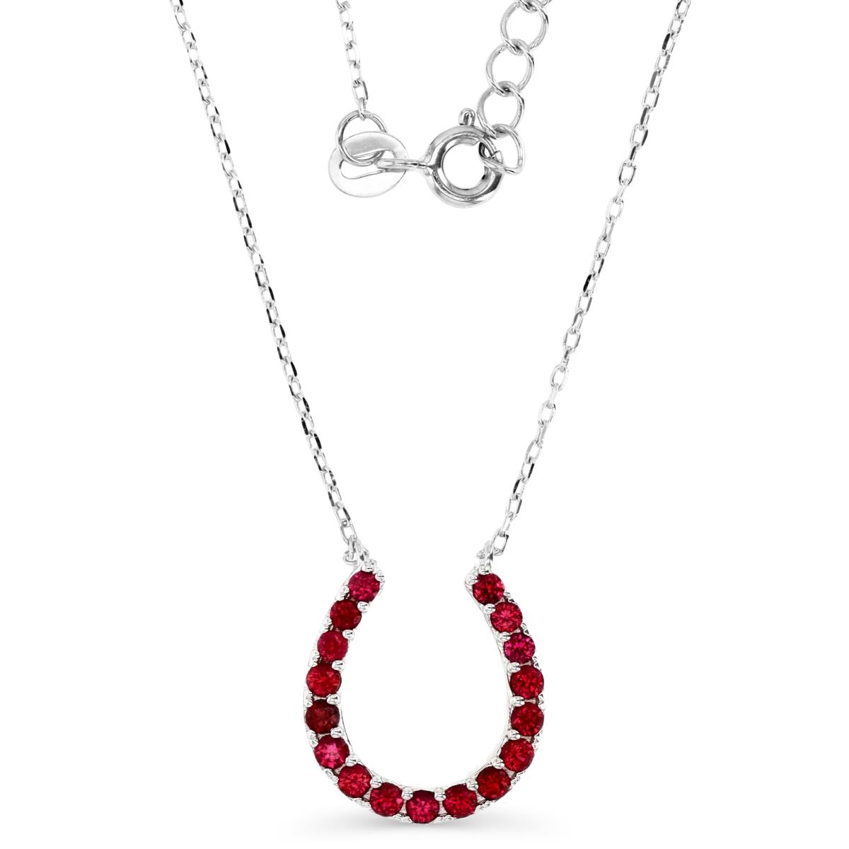 Sterling Silver Rhodium 14MM Polished Cr Ruby #8 Horseshoe 18'' Necklace