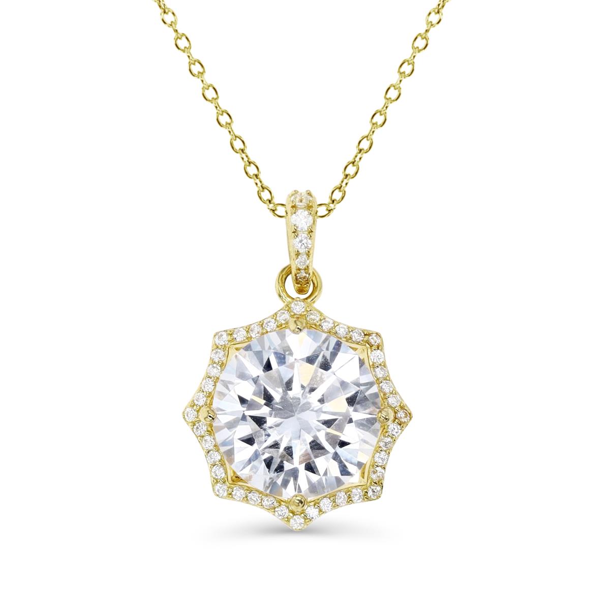 Sterling Silver Yellow 1M 24X15MM Polished White CZ Octagonal Halo 18'' Necklace