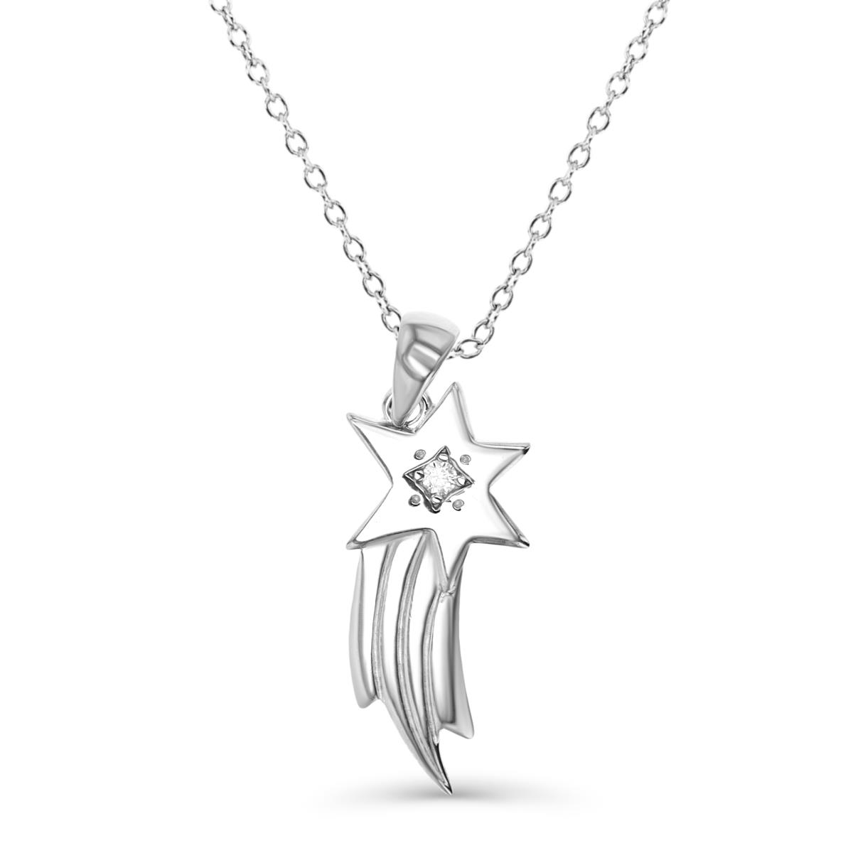 Sterling Silver Rhodium 27X10MM Polished White CZ Dangling Shooting Star 18'' Necklace