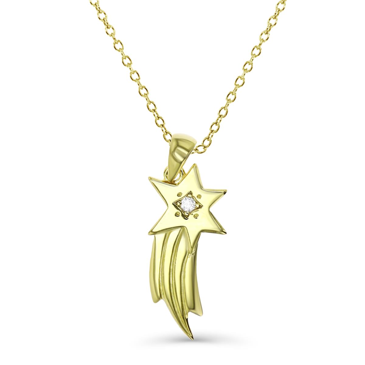 Sterling Silver Yellow 1M 27X10MM Polished White CZ Dangling Shooting Star 18'' Necklace