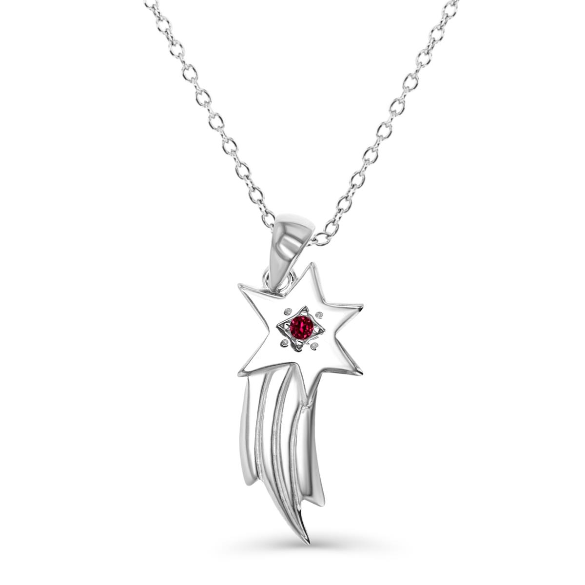 Sterling Silver Rhodium 27X10MM Polished Cr Ruby #8 Dangling Shooting Star 18'' Necklace
