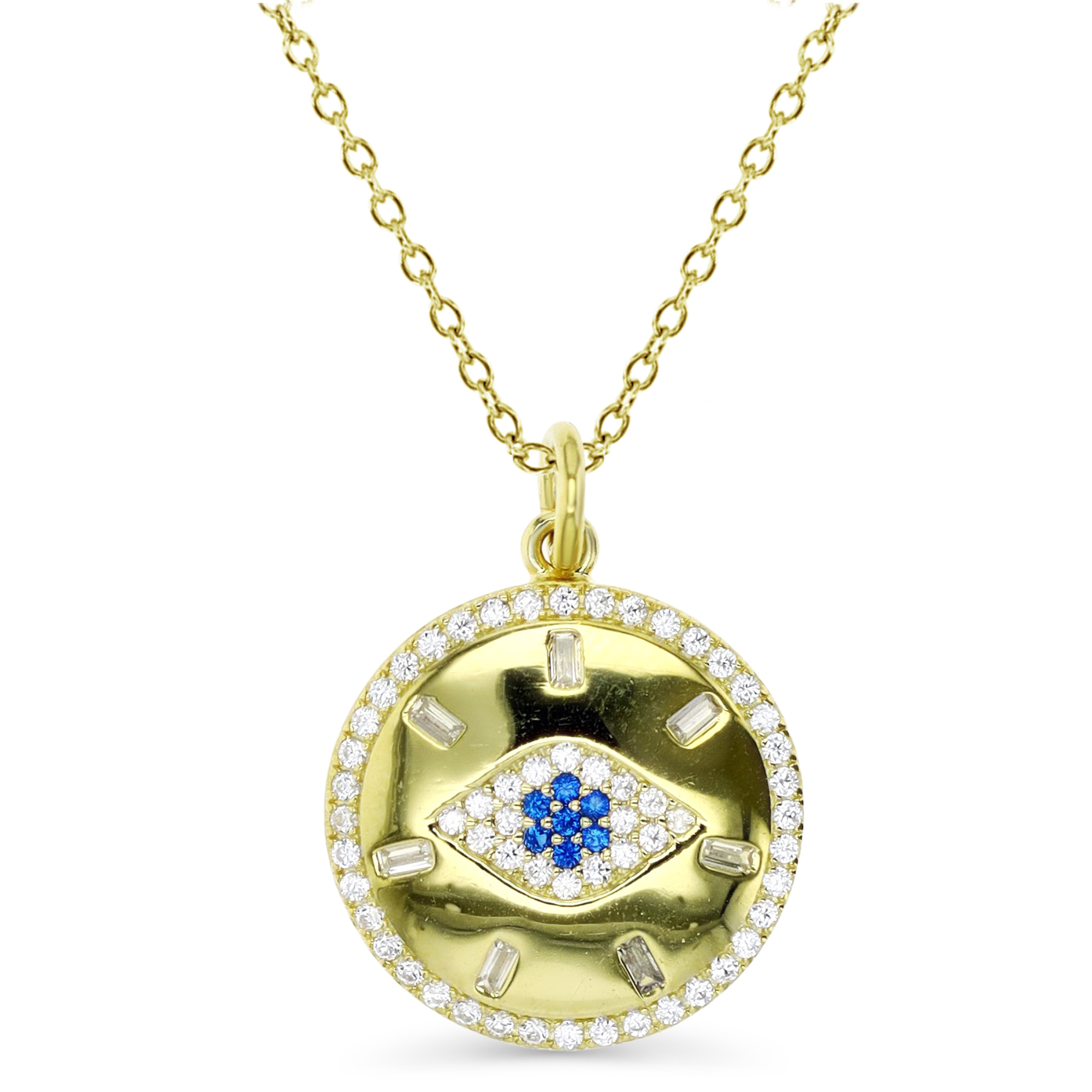 Sterling Silver Yellow 20MM Polished Cr Spinel #113 & White CZ Evil Eye 18'' Rollo Necklace