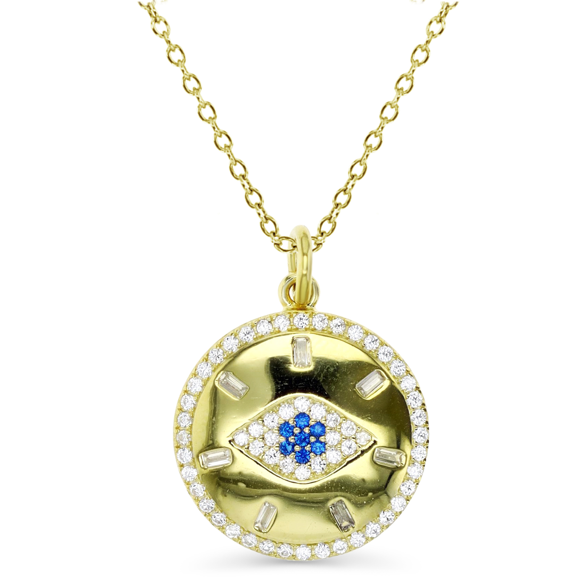 Sterling Silver Yellow 1M 20MM Polished Cr Spinel #113 & White CZ Evil Eye 18'' Rollo Necklace